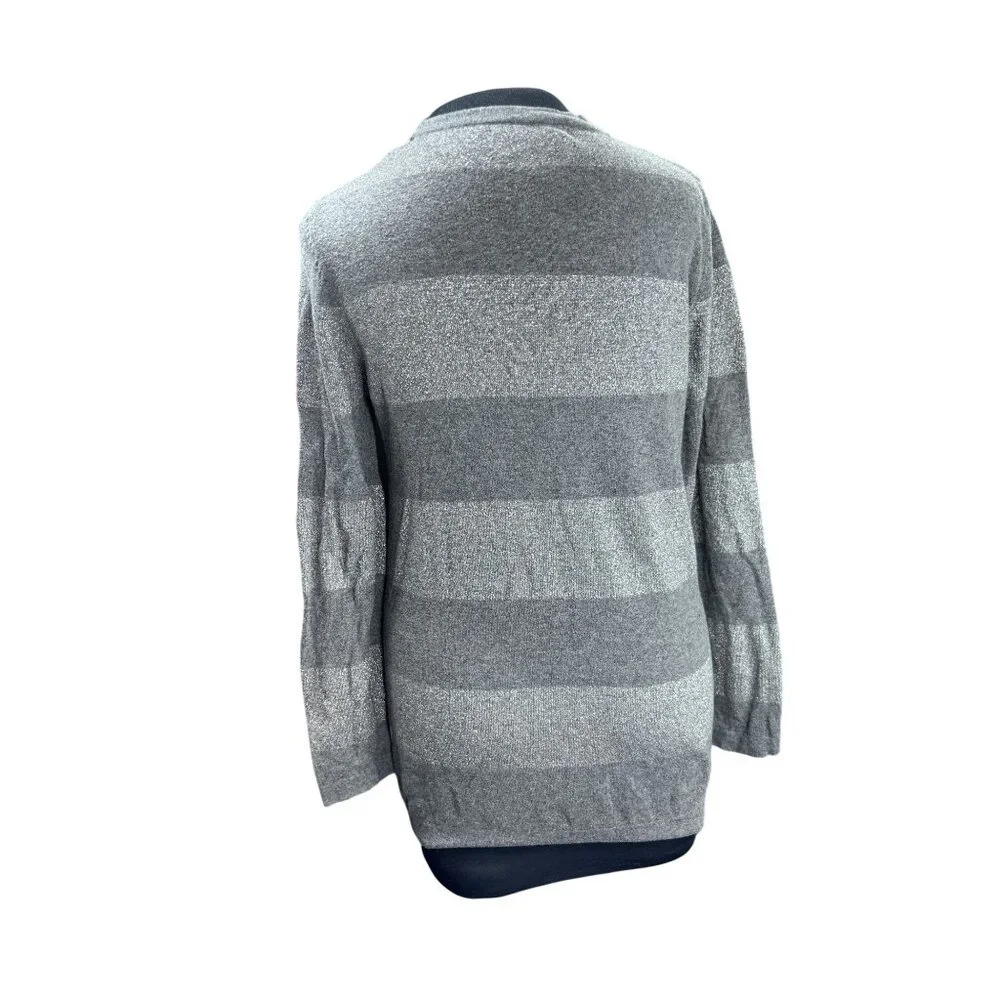 Old Navy Womens Gray Striped Button-Up Cardigan Sweater L - Picture 3 of 10